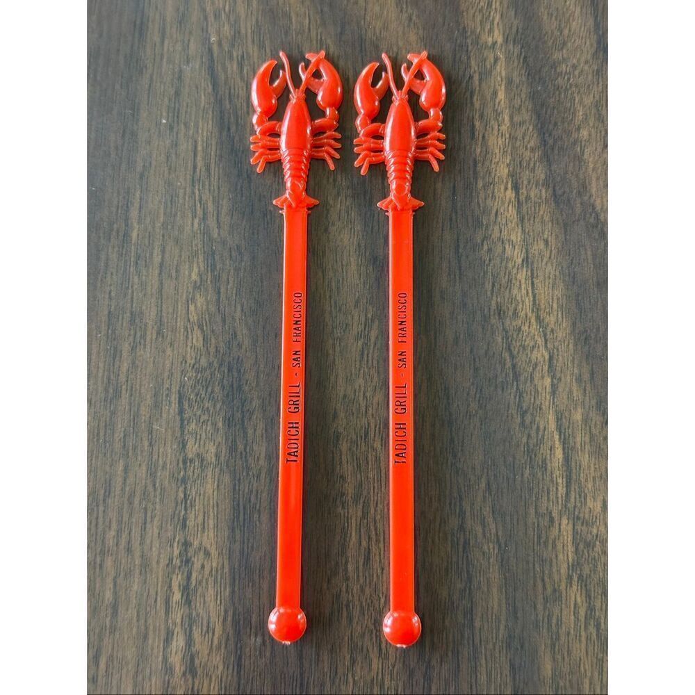 Vintage Red San Francisco Tadich Grill Lobster Swizzle Stick Barware Collectible